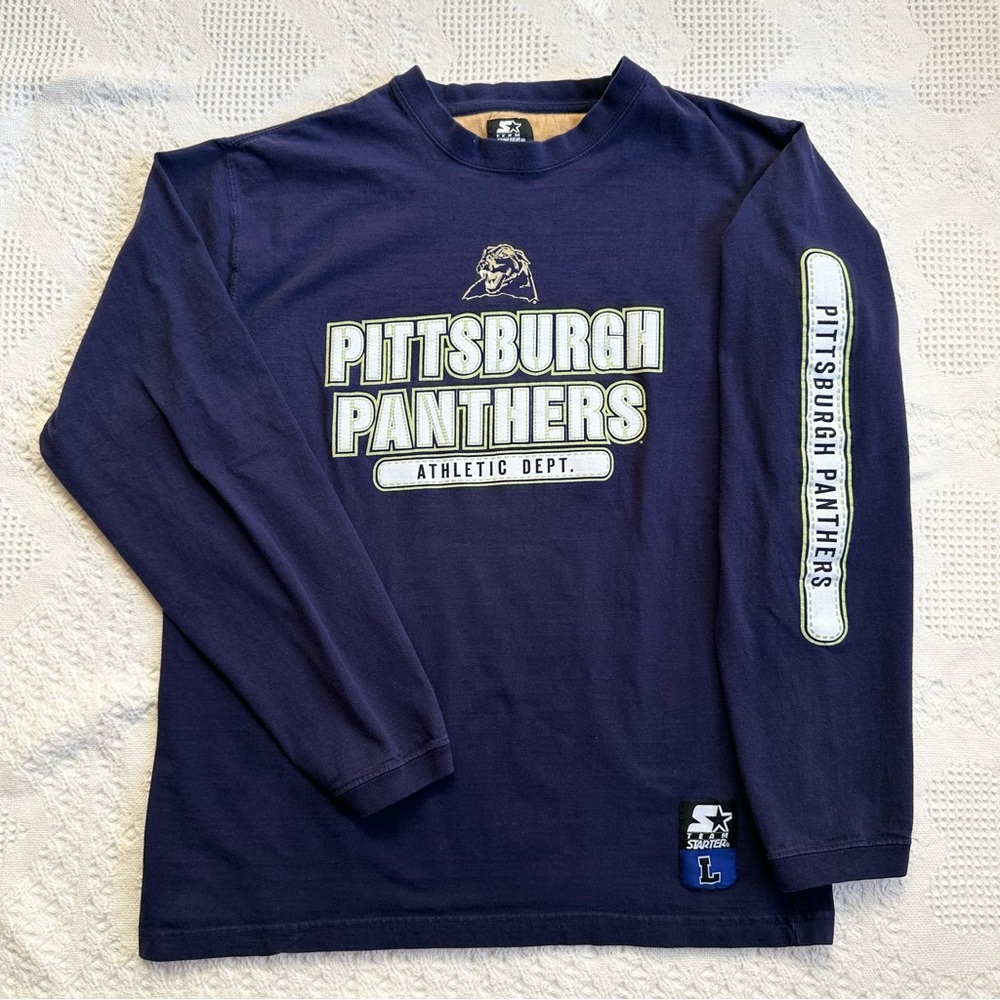Vintage University of Pittsburgh Shirt Tee Mens Large Navy Starter Panthers Vtg
